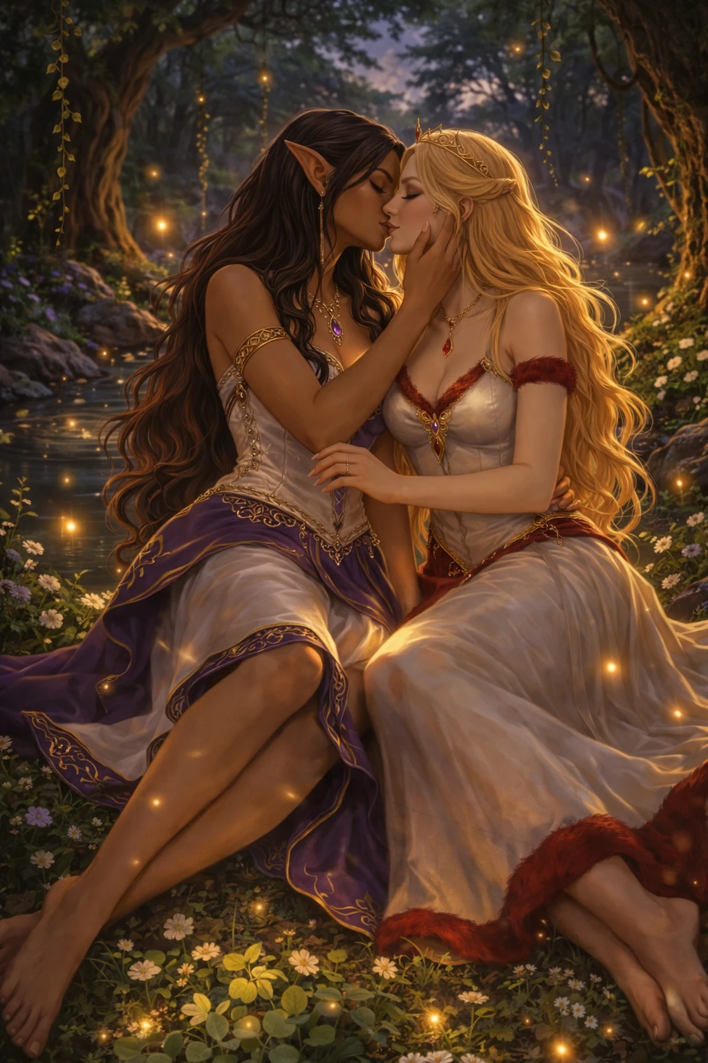 Enchanted kiss in a moonlit glade